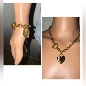 Gold-Tone Heart Tag Bracelet & Necklace Set – Unbranded